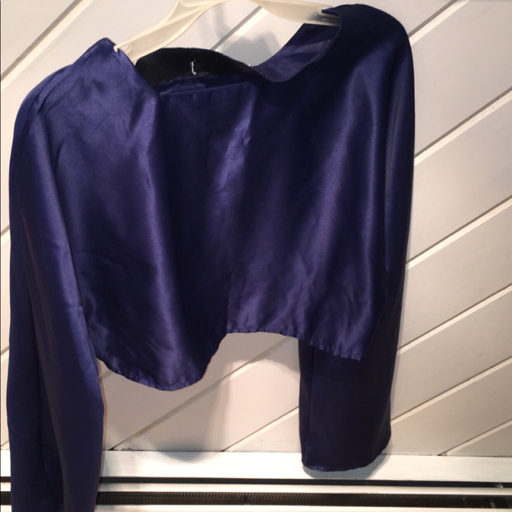 Satin blue long sleeve crop top